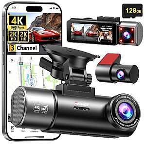 FAIMEE 3-Channel Dual-WiFi Dash Cam (4K Front + 2K Rear & Cabin) w/ GPS & 128GB Card $50.99 + Free Shipping