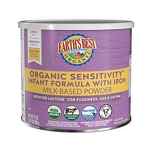 S&S,AC] $22.04:Earth's Best Organic Sensitivity Infant Formula,0-12 Months,Reduced Lactose,21 Ounce Container