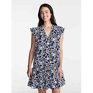 4.52:Time and Tru Women's Double Cloth Mini Dress with Flutter Sleeves (Sizes XS M-XXL,Dark Navy) at Walmart.com