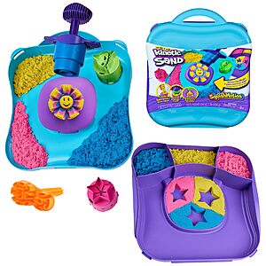 Kinetic Sand,SquishMotion with 1lb Pink,Yellow & Blue Play Sand,Stamper & 5 Tools,Storage Case,Sensory Toys for Kids Ages 5 and up $7.95