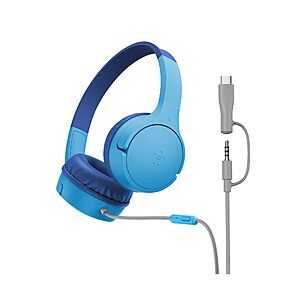 Belkin SoundForm Mini Kids Wired Headphones w/USB C to 3.5mm Dongle (Blue/Black) $21.99 + Free Shipping w/ Prime or on $35