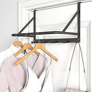 Over The Door Clothes Hanger,Metal Clothes Rack for Door with 5 Hooks,Fits Door Up to 1.97",Black - Free Shipping w/Amazon Prime or Orders Over $35 - $12.99