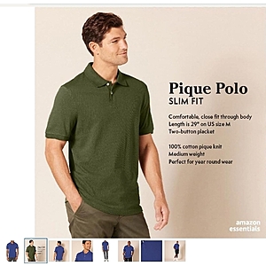 Amazon Essentials Men's Slim-Fit Short-Sleeve Cotton Pique Polo Shirt