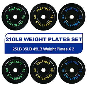210-lb BalanceFrom Olympic Bumper Plate Weight Plate Set w/ Steel Hub (Black) $130 & More + Free S&H
