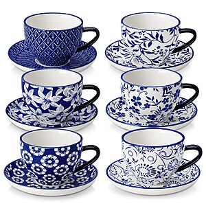 6-Pack 8-Oz vancasso Porcelain Vintage Blue Cappuccino Cups w/ Saucers $18.99 + Free Shipping w/ Prime or on $35
