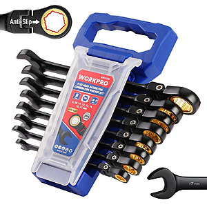 28.79,FS,WORKPRO 8PC Flex Head Ratcheting Wrench Set Metric 8-17mm Anti-slip Set 72-Teeth