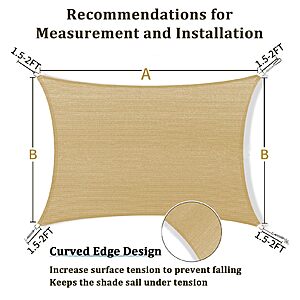 Shade&Beyond 8'x10' Sun Shade Sails Canopy Rectangle Sand 185GSM Shade Sail for Patio Deck Yard Backyard $23.98 Free Shipping Amazon Prime