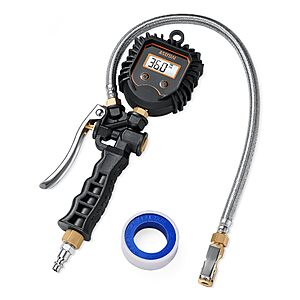 AstroAI Digital Tire Pressure Gauge,Heavy Duty Tire Inflator Gauge 250PSI Air Chuck Compressor Accessories with Stainless Braided Hose $19.97