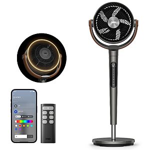 DREO Smart Fan w/ RGB Light and DC Motor,Omni-directional Oscillating,12 Speeds,6 Modes,37-42'',Wi-Fi/Voice/Alexa,grey ($97 w/ Free Ship