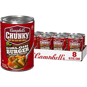Campbell’s Chunky Soup, Sirloin Burger With Country Vegetable Beef Soup, 16.3 oz Can (Case of 8)~$13.04 With S&S @ Amazon