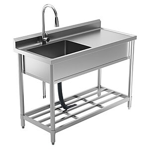47.2" Free Standing Farmhouse Stainless Steel Utility Sink w/ Hot & Cold Faucet $150 + Free S/H