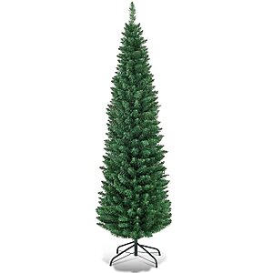 HAPPYGRILL 5FT Pencil Christmas Tree Slim Xmas Tree Unlit Skinny Artificial Christmas Tree with Foldable Metal Stand PVC Material Leaves $29.99