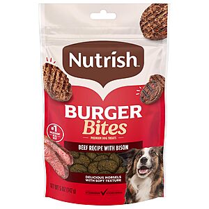 5-Ct 5-Oz Nutrish Burger Bites Dog Treats (Beef) $12.25 ($2.45/bag) + Free Shipping w/ Prime or on $35