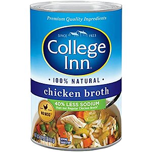 $5.46: 6-Pack 14.5-Oz College Inn Fat Free and Lower Sodium Chicken Broth at Amazon (91￠ each)