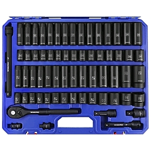 91.19,FS,WORKPRO 65PC 1/2” Drive Impact Socket Sets 3/8"-1-1/4" 10-24mm Deep Shallow Kits