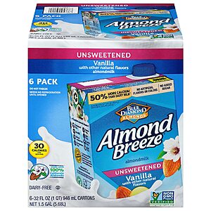 Almond Breeze Dairy Free Almondmilk,Unsweetened Vanilla,32 Ounce (Pack of 6) $11.99