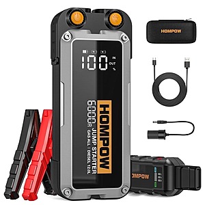 HOMPOW 6000A 28000mAh Portable 12V Jump Starter Car Battery Charger (for All Gas & Up to 12L Diesel Engine) $54.99 + Free Shipping