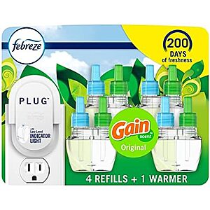 NEW,AC] $30.19 | 3 × Febreze Plug-In Air Freshener,Odor-Fighting Scented Oil Starter Kit,Warmer + 4 Refill ($10.06 each) at Amazon