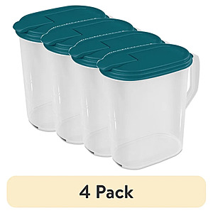 68 (4 pack) Mainstays 1 Gallon Oval Pitcher with Flip-Top Spout,BPA-Free,Freezer and Dishwasher Safe,Teal Lid $17.68