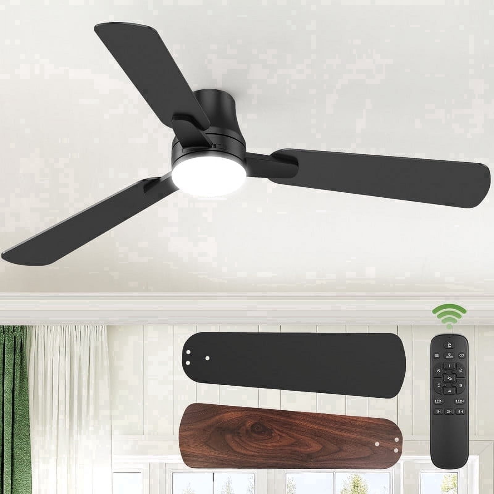 42" Modern Ceiling Fans with Light - 6 Speed,Remote Control,Reverse Airflow,LED Bulb,Flush Mount for Bedroom Living Room $56.33