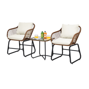 Gymax 3-Piece Rattan Bistro Set w/ White Cushions $80 + Free Shipping
