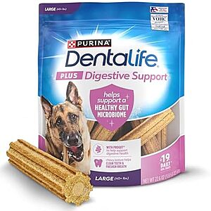 SnS,AC] $7.49* | 19ct DentaLife Plus Digestive Support Large Dog Treats at Amazon