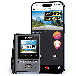 99.98 VIOFO A119 Mini 2 Dash Cam,STARVIS 2 Sensor,2K 60fps/HDR 30fps Voice Control Car Dash Camera