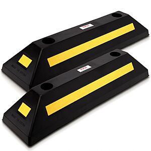 29.02:Pyle 2-Pack Heavy Duty Rubber Wheel Stops for Garage Parking,Reflective Safety Strip Included