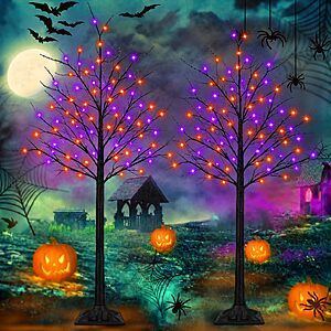 2-Pack 6' SANJICHA Black Halloween Tree w/ 288 LED Orange & Purple Lights $48.99 + Free Shipping