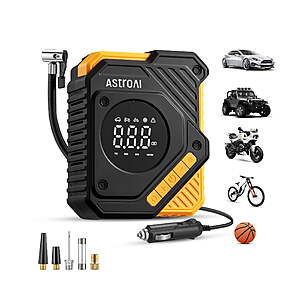 AstroAI Tire Inflator Air Compressor 12V DC,with Large Screen,3M Power Cord & Digital Pressure Gauge Car Tire Pump 150 PSI $12.99