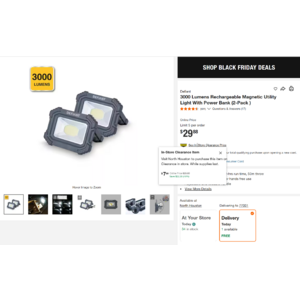 Defiant 3000 Lumens Rechargeable Magnetic Utility Light With Power Bank (2-Pack ) $7.5