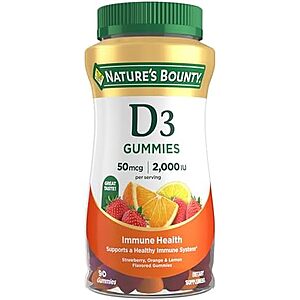 SnS,AC] $9.06 | 2 × 90-Count Nature's Bounty Vitamin D3 Gummies (Strawberry,Orange,Lemon) ($4.53 each) at Amazon