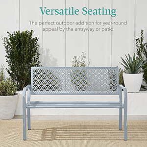 79 FS WALMART by BestChoice:Best Choice Products Indoor Outdoor Steel Garden Bench w/ Geometric Backrest,Foot Levelers - Light Gray