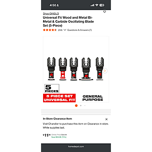 Selected Home Depot:Universal Fit Wood and Metal Bi-Metal & Carbide Oscillating Blade Set (5-Piece) $11