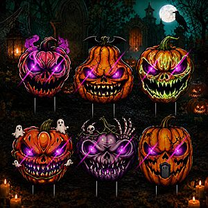 6-Count DLPL LED Light-Up Halloween Pumpkin Yard Signs w/ Stakes $6.99 + Free Shipping w/ Prime or on $35