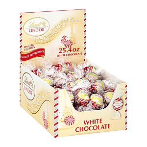 Lindt LINDOR White Chocolate Peppermint Truffles,White Chocolate Candy with Smooth Peppermint Truffle Center,25.4 oz.,60 Count~$20.04 With S&S @ Amazon