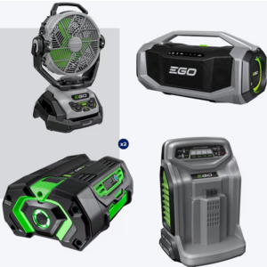 EGO 10" Misting Jobsite Fan,Speaker,Shop Vac & 2-Pack 5Ah Battery Garage & Backyard Combo Kit $799