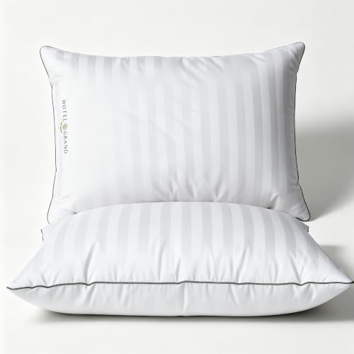 Hotel Grand White Striped Feat...wn Pillows Queen Size Set of 2