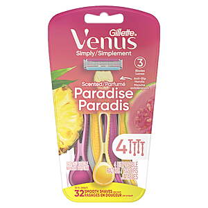 3.27 NET after $3 Walmart Cash:Gillette Female Venus Simply3 Dragonfruit Women's Disposable Razors,4 Count,Multi-color