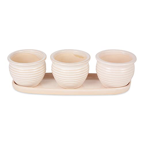 DII Ceramic Planter Collection...Set,Cream Round,13x75x4.5x4