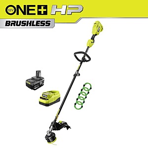 RYOBI ONE+ HP 18V Brushless Attachment Capable 15 Inch String Trimmer w/ Extra 5-Pack Pre-Cut Spiral Line,4.0Ah Battery & Charger $169