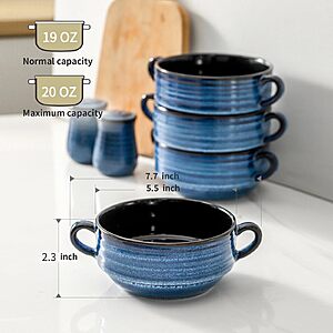 20-oz HASENSE French Onion Soup Bowls w/ Handles (Blue):6-pk $25,4-pk $18.50