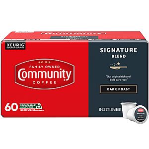 Community Coffee Signature Blend 60 Count Coffee Pods,Dark Roast,Compatible with Keurig 2.0 K-Cup Brewers,Box of 60 Pods~$24.92 With S&S @ Amazon