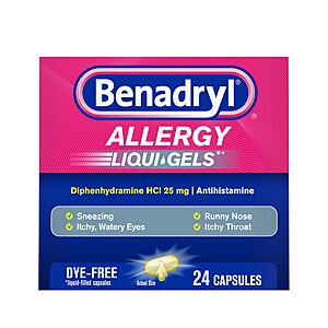 Select Accounts] 24-Count Benadryl Liqui-Gels Allergy Medicine $4.12 w/ S&S + Free Shipping w/ Prime or on $35