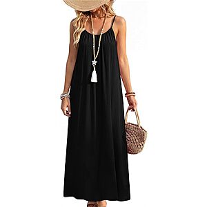 OFEEFAN Women's Backless Spaghetti Strap Maxi Dress (Black) $9.99 + Free Shipping w/ Prime or on $35