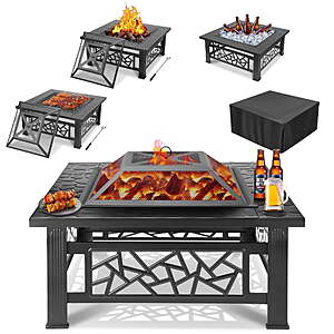 Segmart 32" Square Wood-Burning Fire Pit with Screen & Lid,Black $72.99 + Free S&H at Walmart