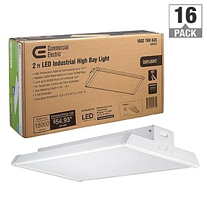 16-Pack 2 ft.18000 Lumens 171-Watts Integrated LED High Bay Light 120-277V 5000K Daylight Dimmable $1295.35