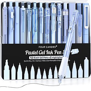 12-Count Four Candies 0.5mm Fine Point Retractable Pastel Gel Writing Ink Pens with w/ 2-Pack Highlighter (Various) $8.24 + Free Shipping w/ Prime or on $35
