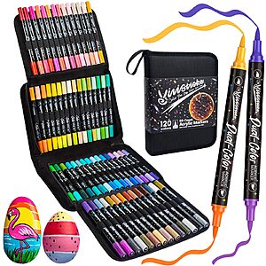 120 Colors Acrylic Paint Markers,60 Pack Dual-Color Brush Tip Paint Pens $11.99