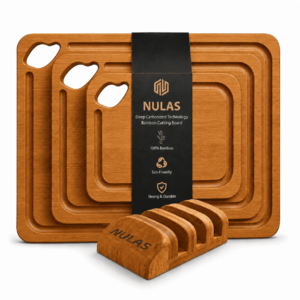4-Pc NULAS Bamboo Wood Cutting Board Set w/ Holder $20